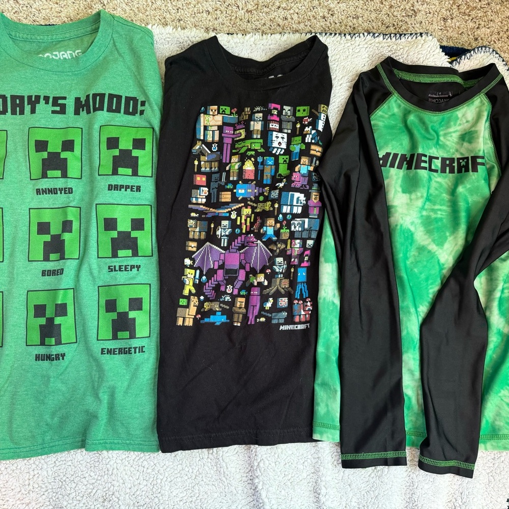 3 Minecraft boys shirts. 2 t-shirts one long sleeve. Size medium.